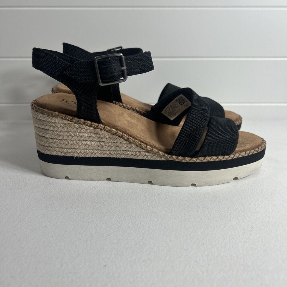 TOMS Women’s Sandals Size 8 Black Kiki Espadrille Shoe Strap Buckle
